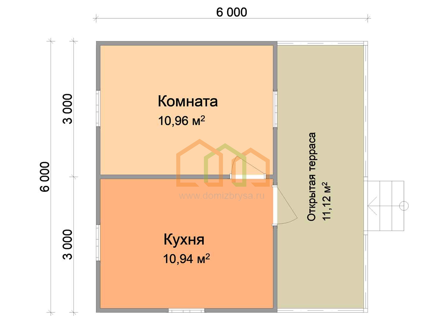 Каркасный садовый домик с террасой Вяз (КТ) 6x6 Площадь: 36 м² с террасой  под ключ в Угличе