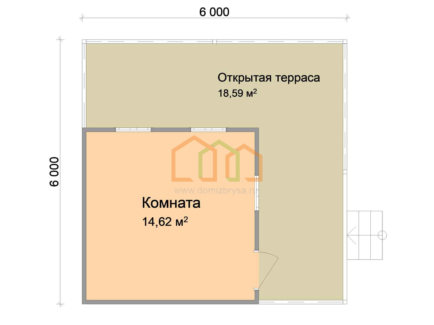 Каркасный дачный домик с террасой Вяз - 3 (КТ) 6х6 Площадь: 36 м² с  террасой под ключ в Угличе