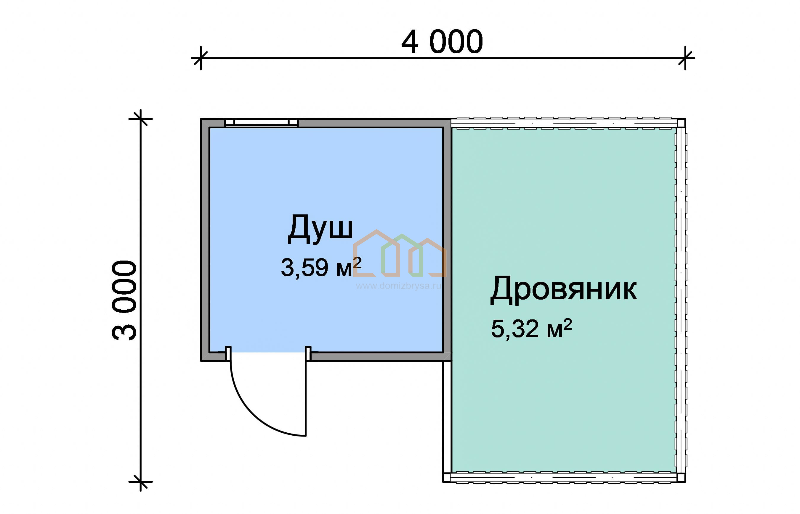 Угловой хозблок с душем и дровником 3x4 (12 м²), цена 191500 руб. под ключ  в Угличе