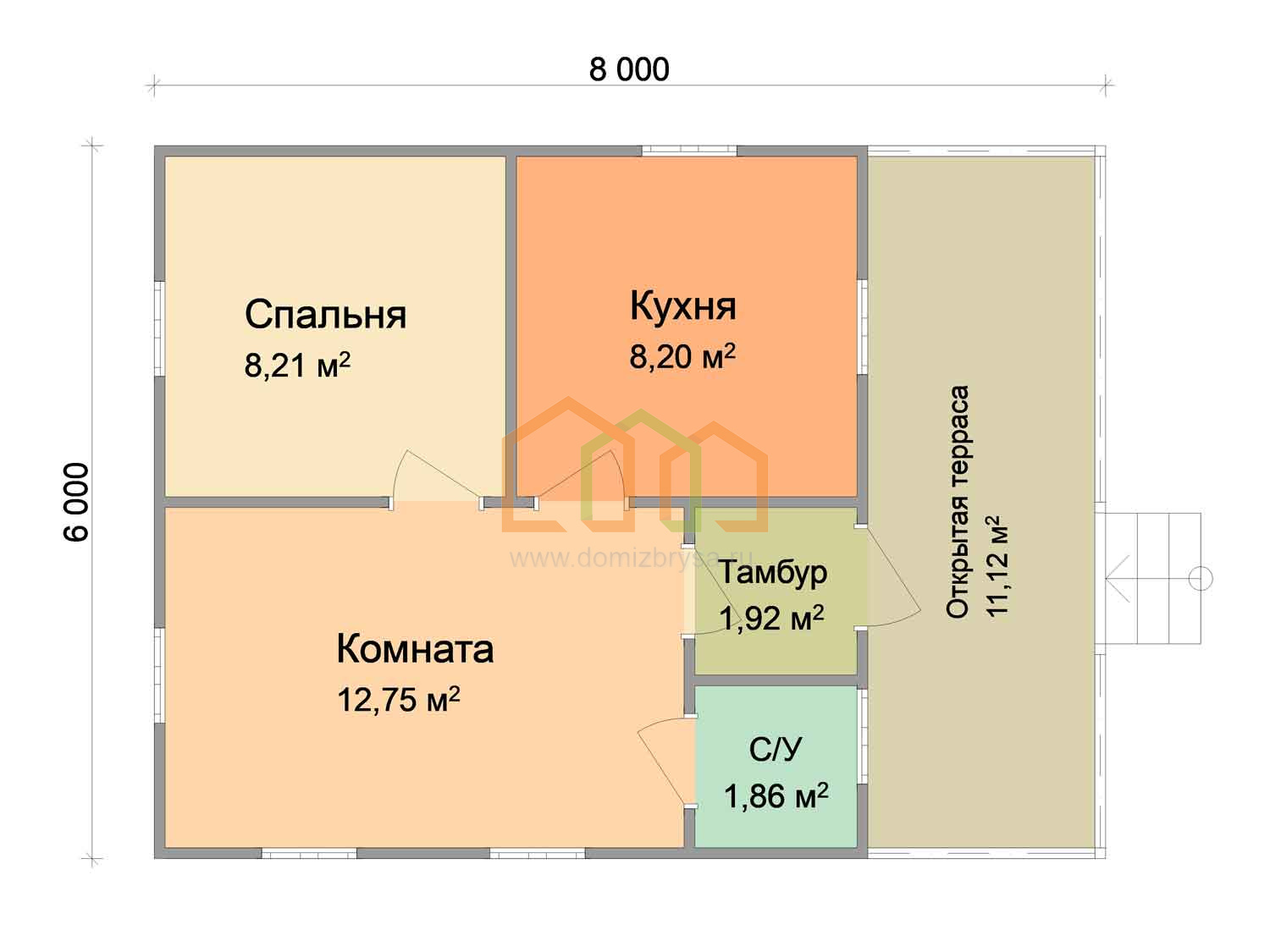 Каркасный дачный домик с террасой Бук (КТ) 6х8 Площадь: 48 м² с террасой  под ключ в Угличе