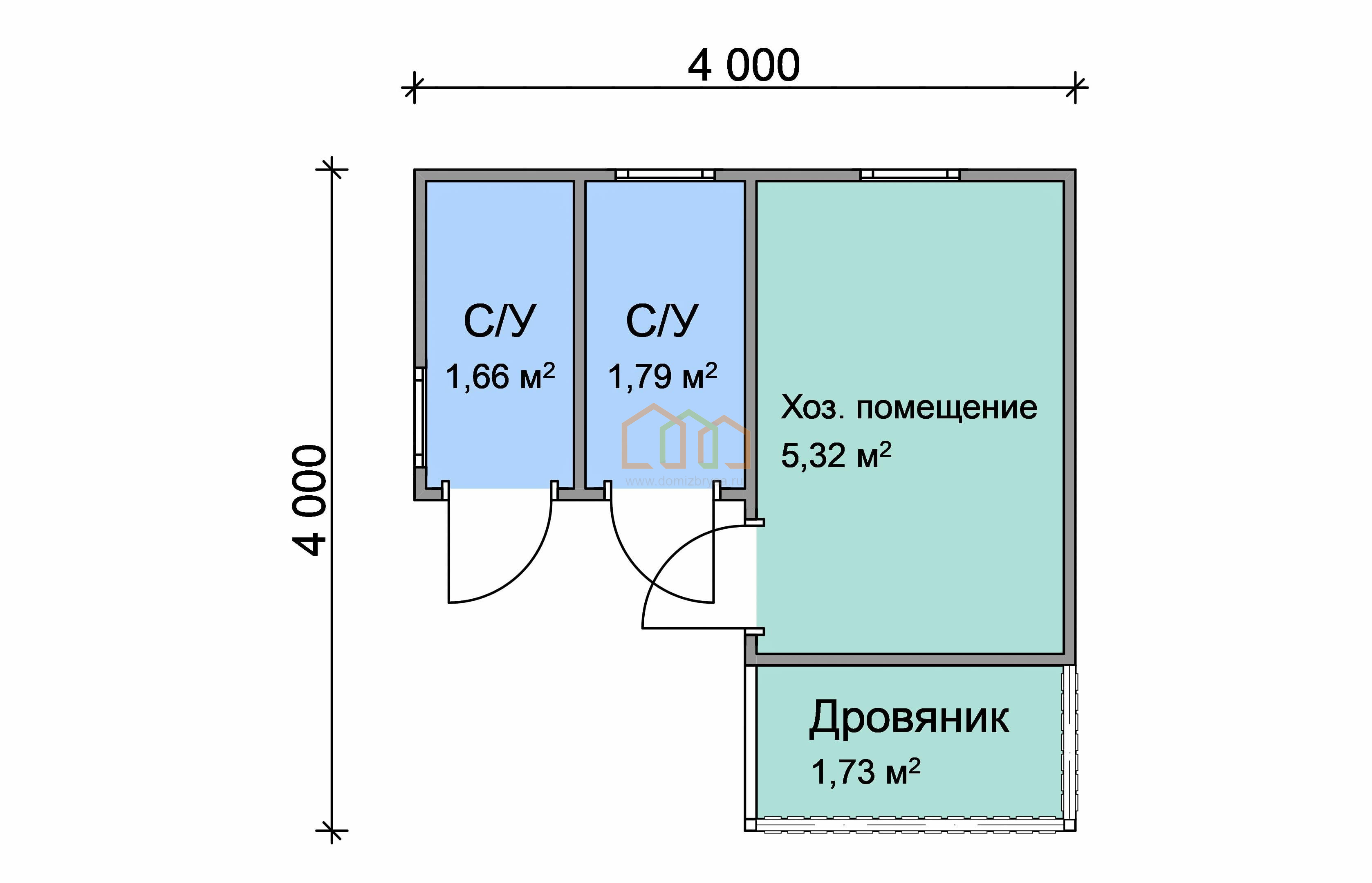 Угловой хозблок с туалетом, душем и дровником 4x4 (16 м²), цена 215500 руб.  под ключ в Угличе